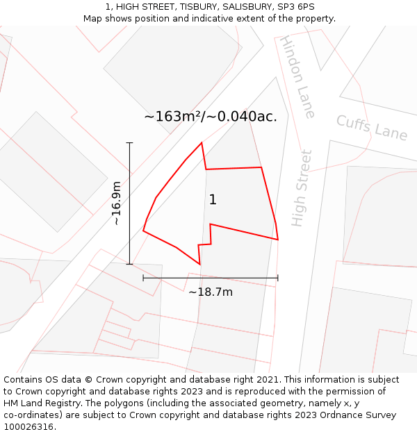 1, HIGH STREET, TISBURY, SALISBURY, SP3 6PS: Plot and title map