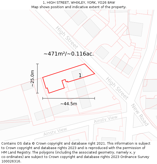 1, HIGH STREET, WHIXLEY, YORK, YO26 8AW: Plot and title map