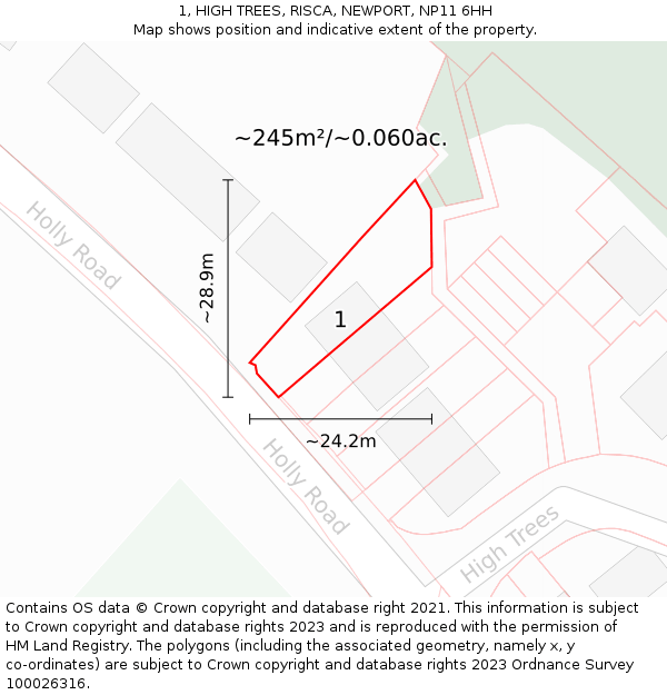 1, HIGH TREES, RISCA, NEWPORT, NP11 6HH: Plot and title map