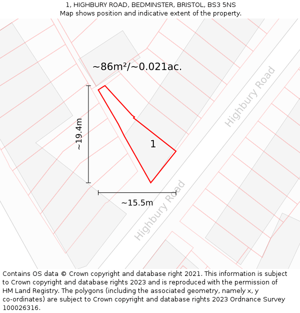 1, HIGHBURY ROAD, BEDMINSTER, BRISTOL, BS3 5NS: Plot and title map
