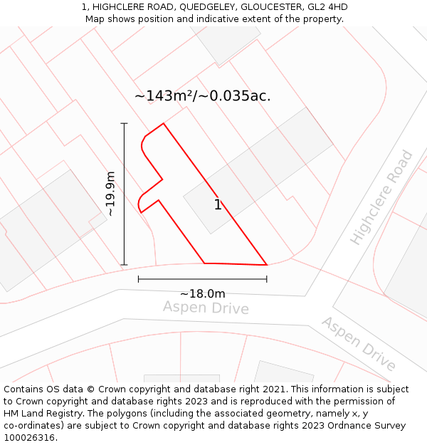 1, HIGHCLERE ROAD, QUEDGELEY, GLOUCESTER, GL2 4HD: Plot and title map