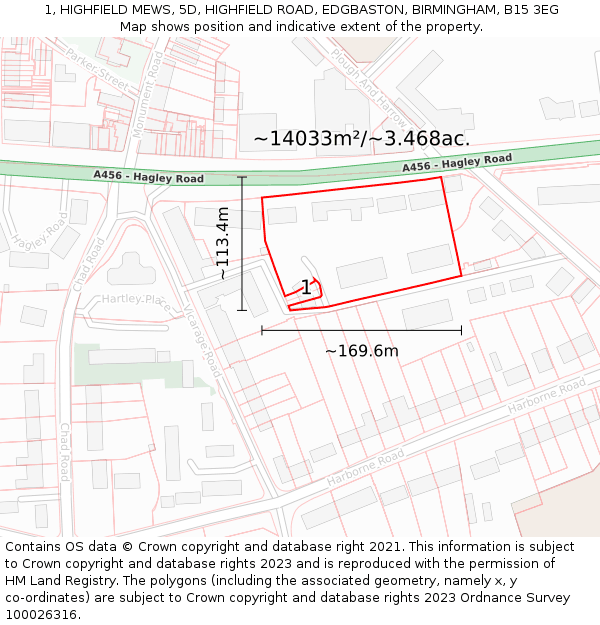 1, HIGHFIELD MEWS, 5D, HIGHFIELD ROAD, EDGBASTON, BIRMINGHAM, B15 3EG: Plot and title map