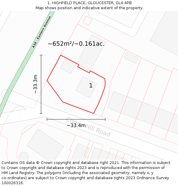 1, HIGHFIELD PLACE, GLOUCESTER, GL4 4PB: Plot and title map