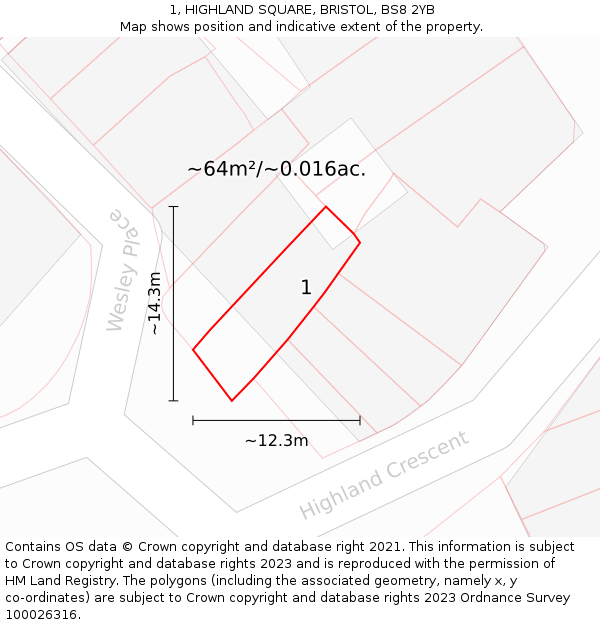 1, HIGHLAND SQUARE, BRISTOL, BS8 2YB: Plot and title map