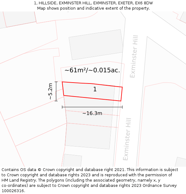 1, HILLSIDE, EXMINSTER HILL, EXMINSTER, EXETER, EX6 8DW: Plot and title map