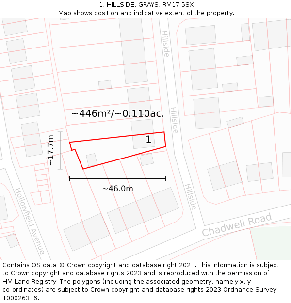 1, HILLSIDE, GRAYS, RM17 5SX: Plot and title map