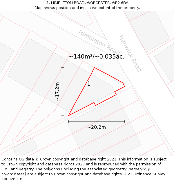 1, HIMBLETON ROAD, WORCESTER, WR2 6BA: Plot and title map