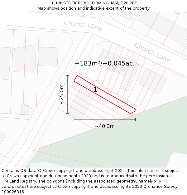 1, HINSTOCK ROAD, BIRMINGHAM, B20 2ET: Plot and title map