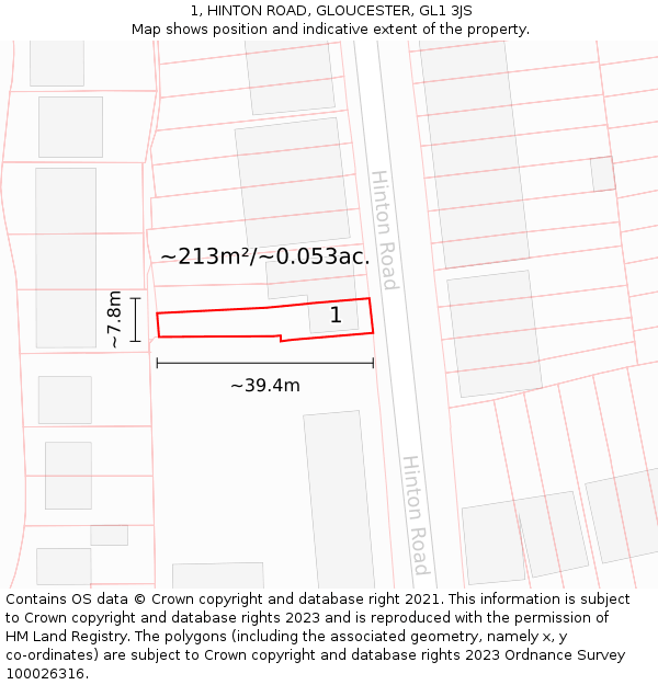1, HINTON ROAD, GLOUCESTER, GL1 3JS: Plot and title map