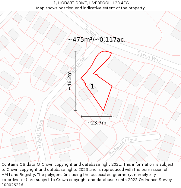 1, HOBART DRIVE, LIVERPOOL, L33 4EG: Plot and title map