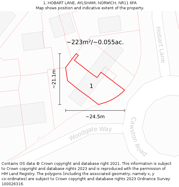 1, HOBART LANE, AYLSHAM, NORWICH, NR11 6FA: Plot and title map