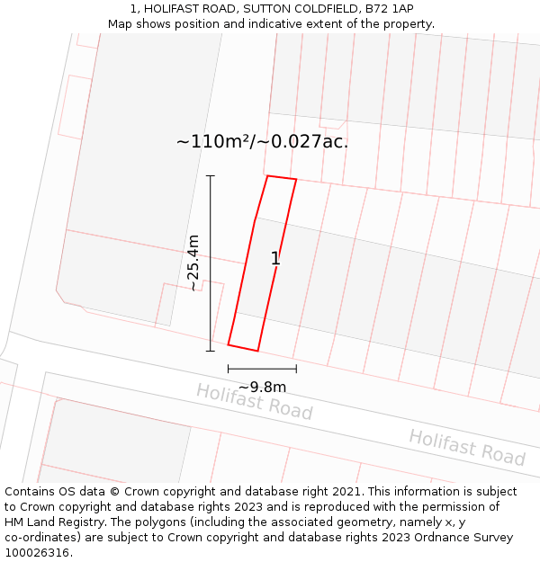 1, HOLIFAST ROAD, SUTTON COLDFIELD, B72 1AP: Plot and title map
