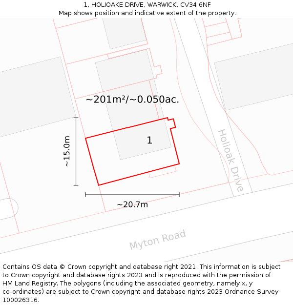 1, HOLIOAKE DRIVE, WARWICK, CV34 6NF: Plot and title map