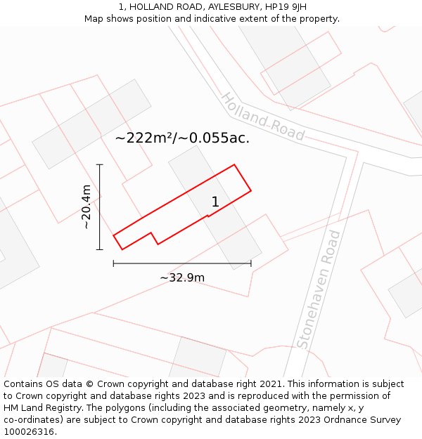 1, HOLLAND ROAD, AYLESBURY, HP19 9JH: Plot and title map