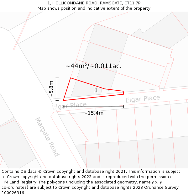 1, HOLLICONDANE ROAD, RAMSGATE, CT11 7PJ: Plot and title map