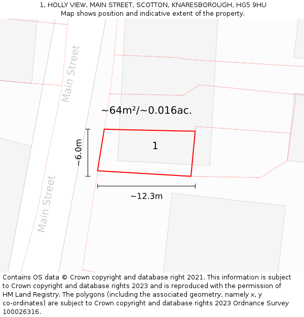 1, HOLLY VIEW, MAIN STREET, SCOTTON, KNARESBOROUGH, HG5 9HU: Plot and title map