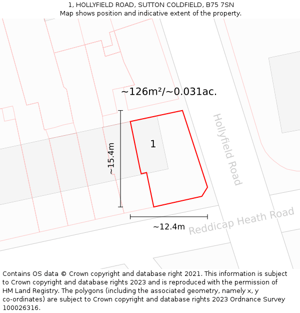 1, HOLLYFIELD ROAD, SUTTON COLDFIELD, B75 7SN: Plot and title map