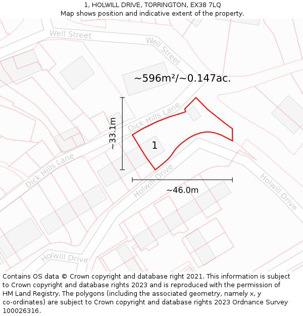 1, HOLWILL DRIVE, TORRINGTON, EX38 7LQ: Plot and title map