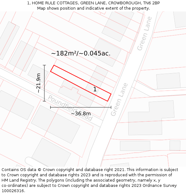 1, HOME RULE COTTAGES, GREEN LANE, CROWBOROUGH, TN6 2BP: Plot and title map