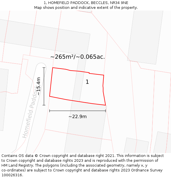 1, HOMEFIELD PADDOCK, BECCLES, NR34 9NE: Plot and title map