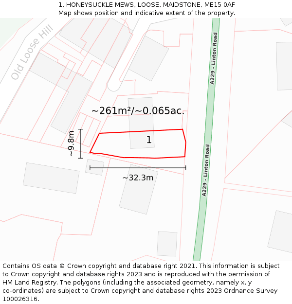 1, HONEYSUCKLE MEWS, LOOSE, MAIDSTONE, ME15 0AF: Plot and title map