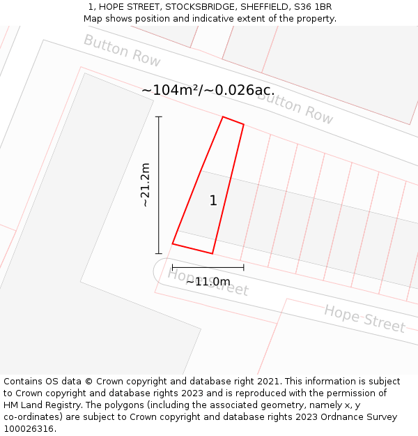 1, HOPE STREET, STOCKSBRIDGE, SHEFFIELD, S36 1BR: Plot and title map