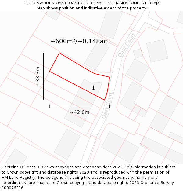 1, HOPGARDEN OAST, OAST COURT, YALDING, MAIDSTONE, ME18 6JX: Plot and title map