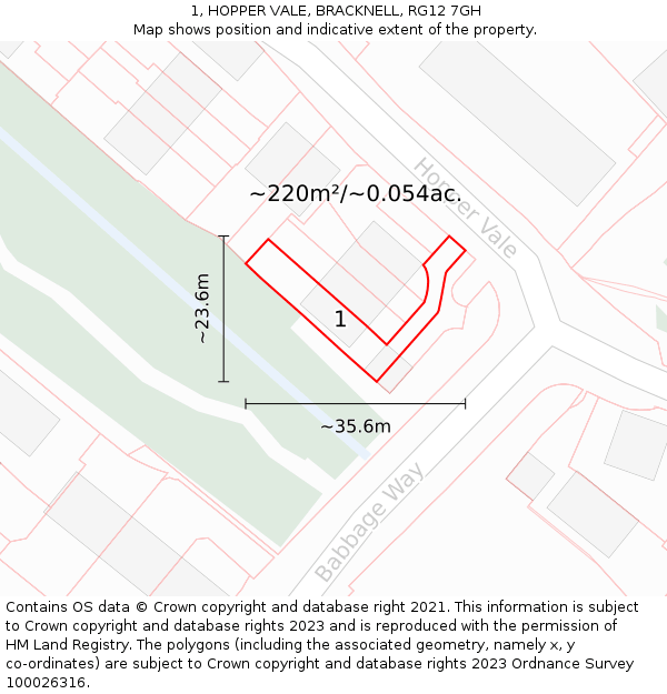 1, HOPPER VALE, BRACKNELL, RG12 7GH: Plot and title map