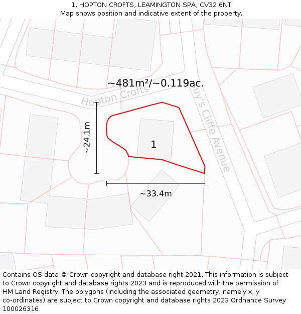 1, HOPTON CROFTS, LEAMINGTON SPA, CV32 6NT: Plot and title map