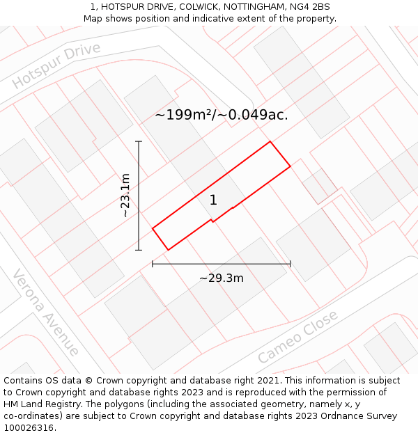 1, HOTSPUR DRIVE, COLWICK, NOTTINGHAM, NG4 2BS: Plot and title map
