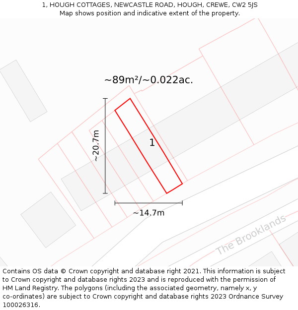 1, HOUGH COTTAGES, NEWCASTLE ROAD, HOUGH, CREWE, CW2 5JS: Plot and title map