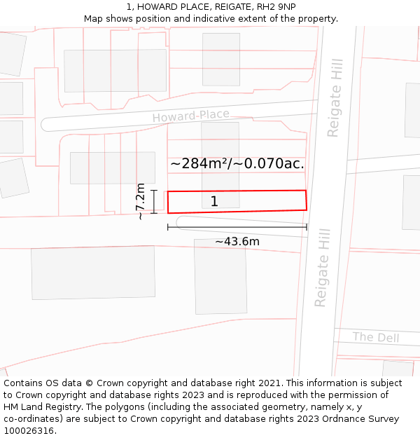 1, HOWARD PLACE, REIGATE, RH2 9NP: Plot and title map