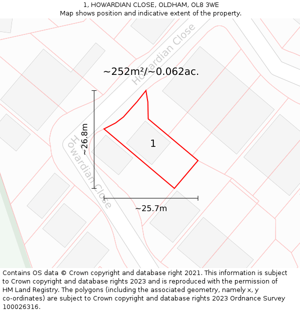 1, HOWARDIAN CLOSE, OLDHAM, OL8 3WE: Plot and title map