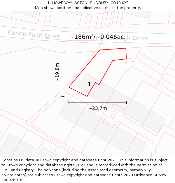 1, HOWE WAY, ACTON, SUDBURY, CO10 0XF: Plot and title map
