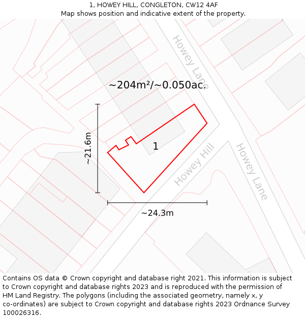 1, HOWEY HILL, CONGLETON, CW12 4AF: Plot and title map