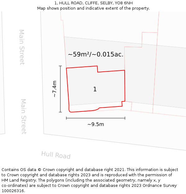 1, HULL ROAD, CLIFFE, SELBY, YO8 6NH: Plot and title map