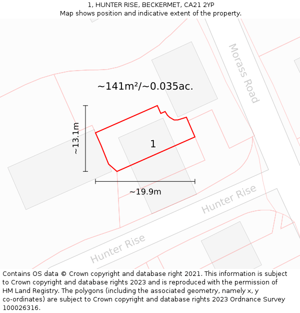 1, HUNTER RISE, BECKERMET, CA21 2YP: Plot and title map