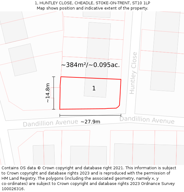 1, HUNTLEY CLOSE, CHEADLE, STOKE-ON-TRENT, ST10 1LP: Plot and title map