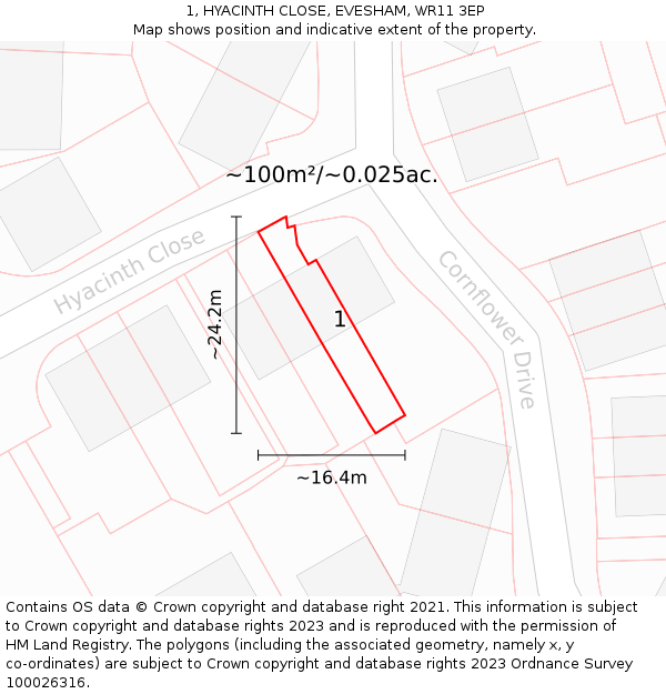1, HYACINTH CLOSE, EVESHAM, WR11 3EP: Plot and title map