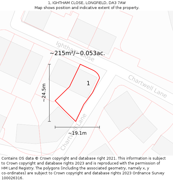 1, IGHTHAM CLOSE, LONGFIELD, DA3 7AW: Plot and title map
