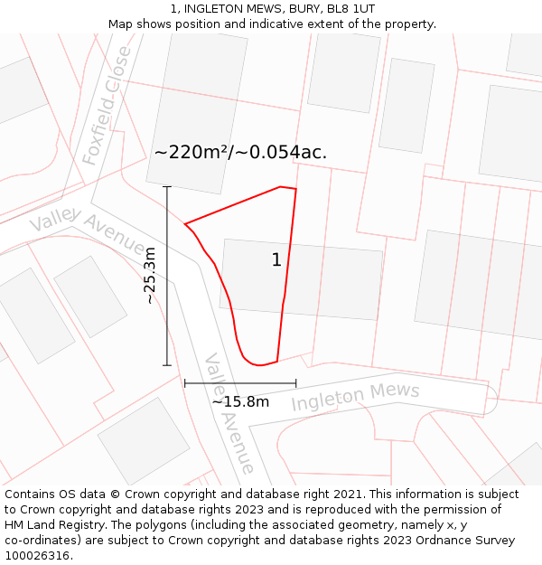 1, INGLETON MEWS, BURY, BL8 1UT: Plot and title map