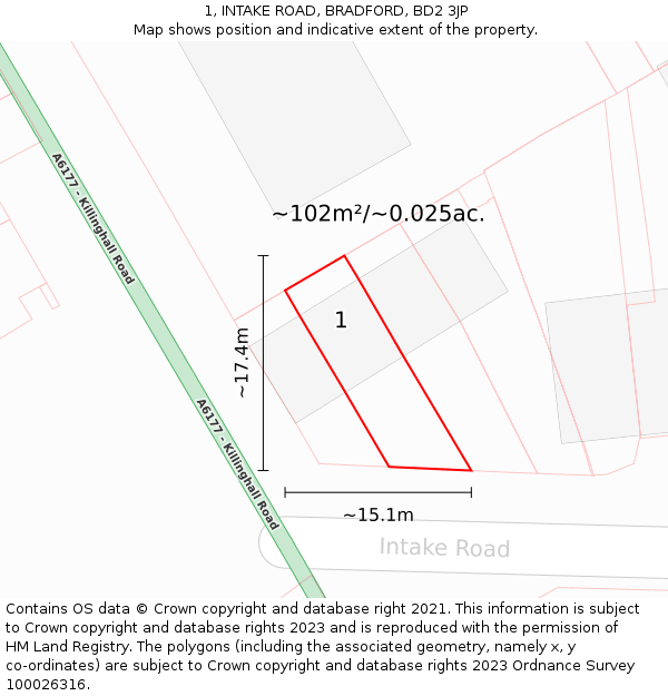 1, INTAKE ROAD, BRADFORD, BD2 3JP: Plot and title map
