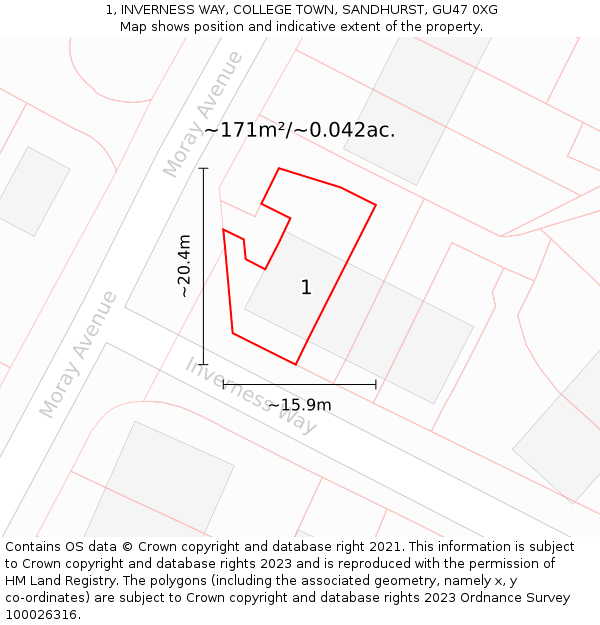 1, INVERNESS WAY, COLLEGE TOWN, SANDHURST, GU47 0XG: Plot and title map