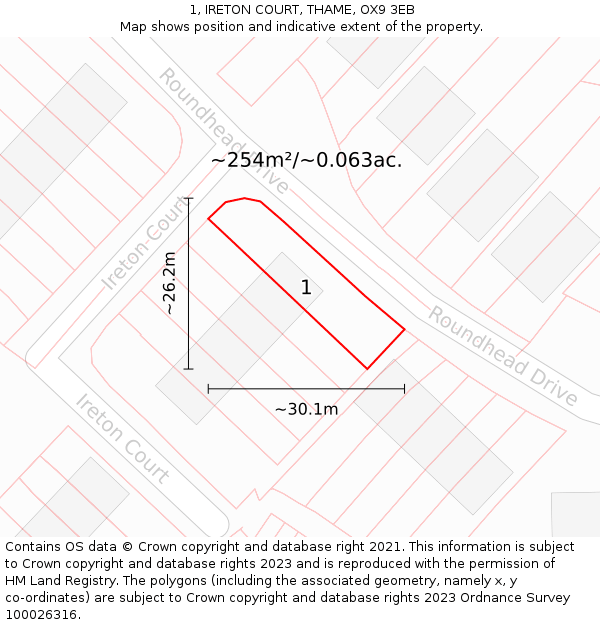 1, IRETON COURT, THAME, OX9 3EB: Plot and title map