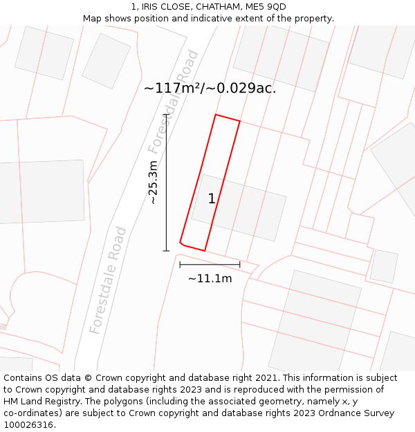 1, IRIS CLOSE, CHATHAM, ME5 9QD: Plot and title map