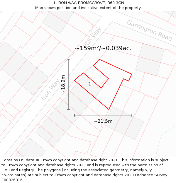 1, IRON WAY, BROMSGROVE, B60 3GN: Plot and title map