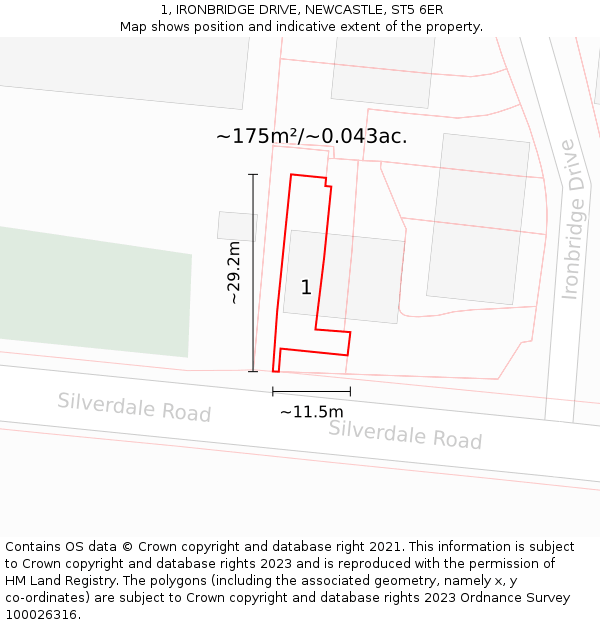 1, IRONBRIDGE DRIVE, NEWCASTLE, ST5 6ER: Plot and title map