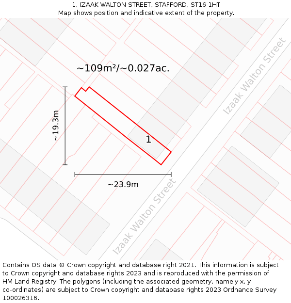 1, IZAAK WALTON STREET, STAFFORD, ST16 1HT: Plot and title map