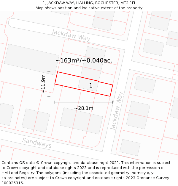 1, JACKDAW WAY, HALLING, ROCHESTER, ME2 1FL: Plot and title map