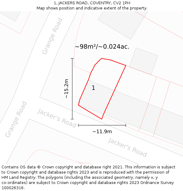 1, JACKERS ROAD, COVENTRY, CV2 1PH: Plot and title map
